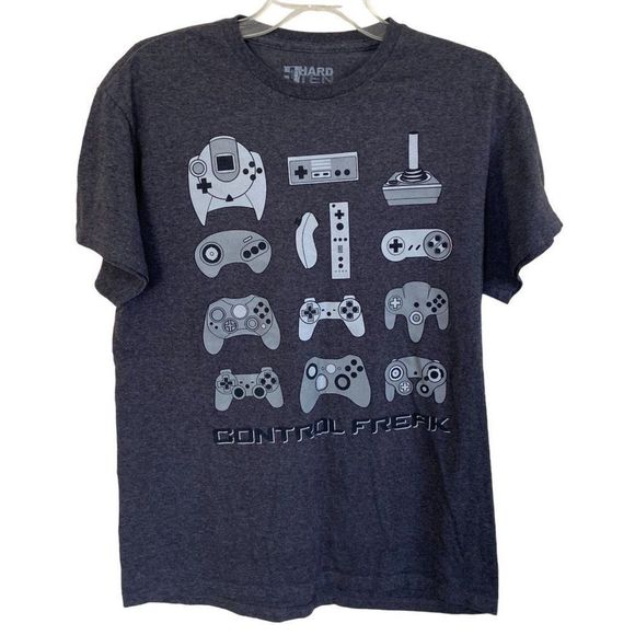 Hard Ten Clothing Co T-Shirt Medium Dark Gray - Control Freak Gaming T-Shirt - Picture 1 of 3
